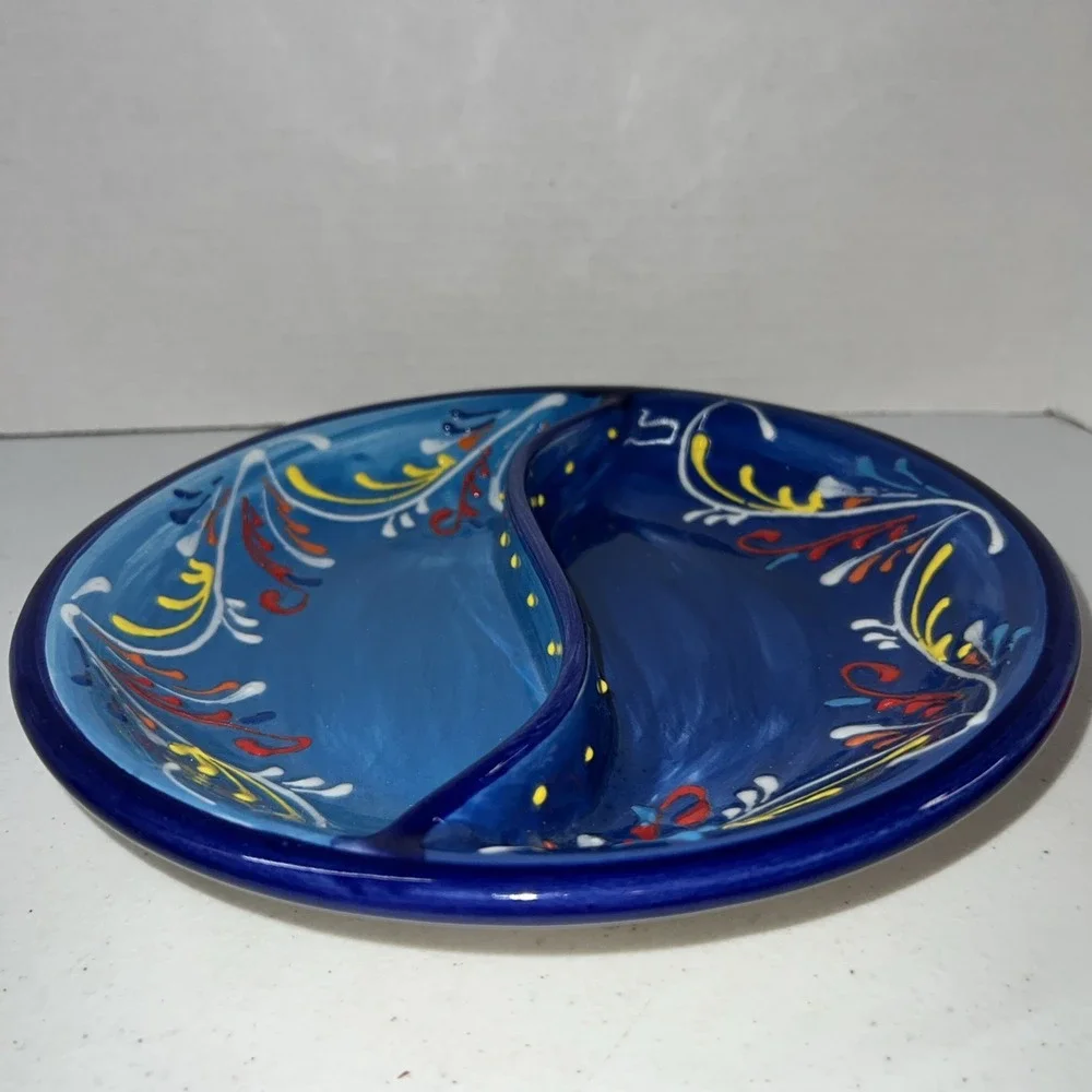 Hand Painted, Divided Ceramic Serving Bowl from Spanish Ceramicas Anoru SL